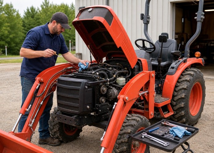 Used tractor engine inspection Used tractor engine compartment inspection before purchase