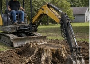 mini excavator stump removal featured image for SeekMach machinery guide