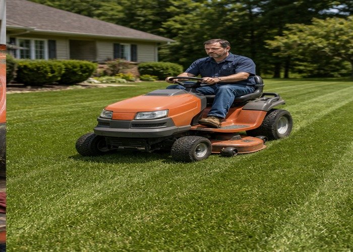 Riding lawn mower making a clean pass after blade sharpening Riding lawn mower making a clean pass after blade sharpening