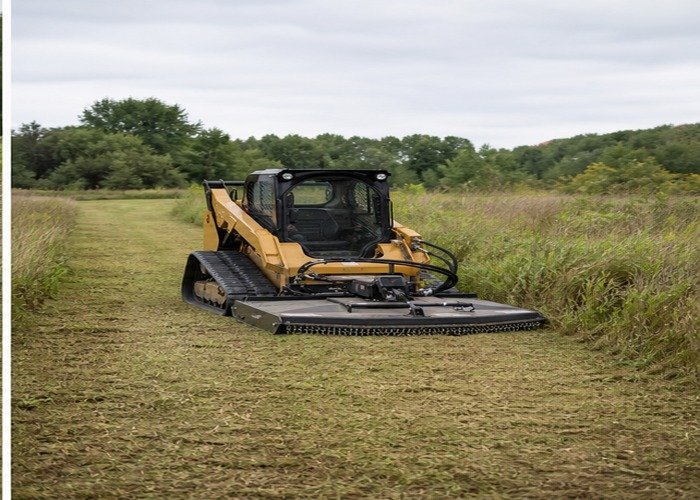 Finished mown access lane with skid steer attachment lowered safely Finished mown access lane with skid steer attachment lowered safely