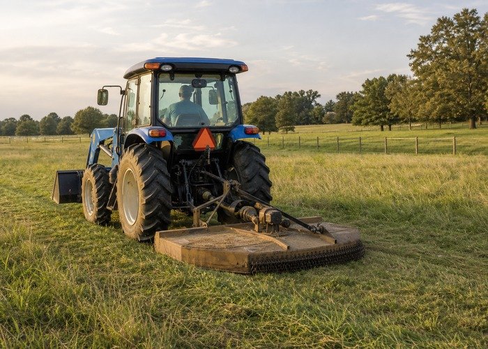 Utility tractor using a rotary cutter for sustained pasture maintenance