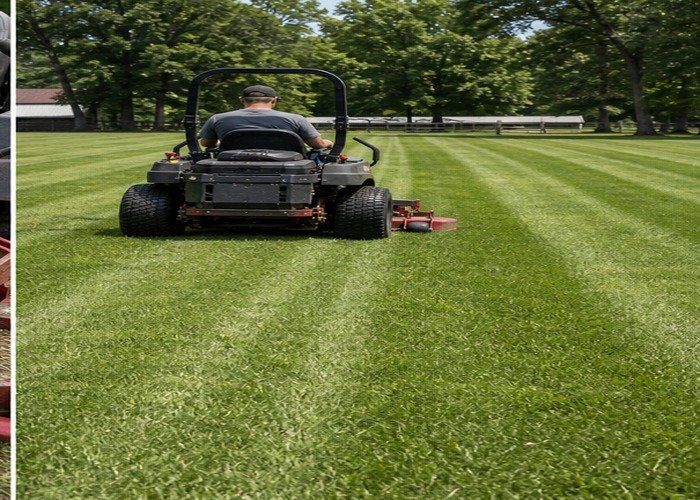 Zero-turn mower producing an even clean cut after deck belt and spindle inspection Zero-turn mower producing an even clean cut after deck belt and spindle inspection