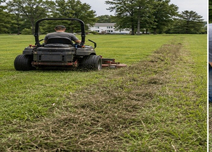 Zero-turn mower leaving a rough uncut strip that suggests deck belt slip