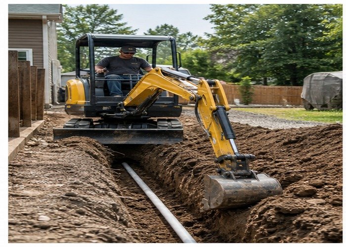 2.5-ton mini excavator digging a utility trench