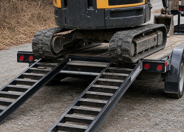mini excavator trailer transport detail inspection