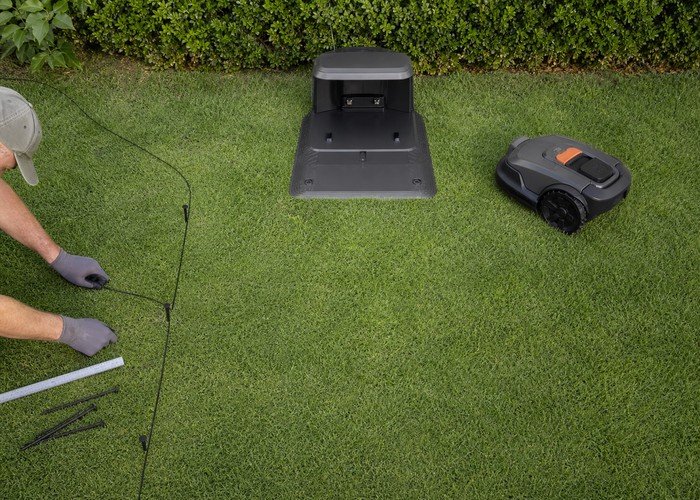 robot mower charging station placement detail inspection