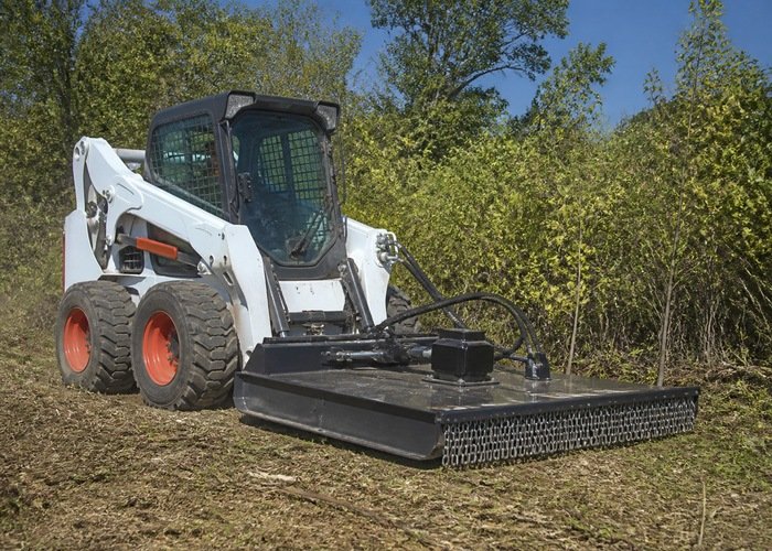 Skid steer operating a matched hydraulic brush cutter Skid steer operating a matched hydraulic brush cutter