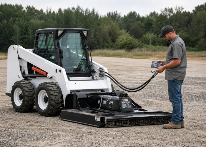 Skid steer and grounded brush cutter prepared for hydraulic matching
