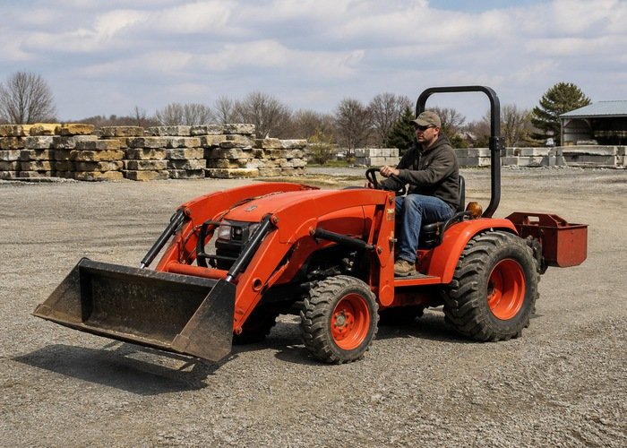 Compact tractor using industrial tires for loader work Compact tractor using industrial tires for loader work
