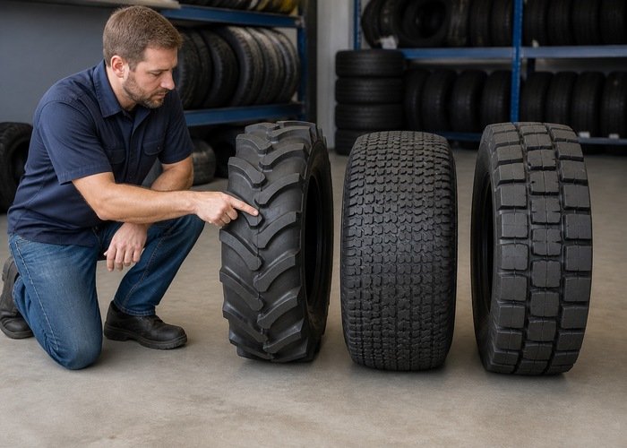 Agricultural turf and industrial tractor tread comparison Agricultural turf and industrial tractor tread comparison