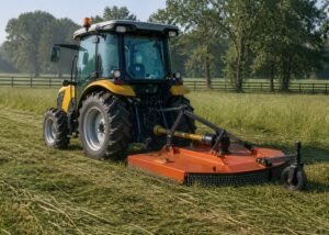 Compact tractor operating a rotary cutter while the PTO driveline is under normal load