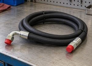Illustrative detached hose assembly with capped end fittings