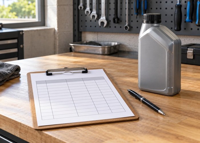 Illustrative blank fluid batch record beside a sealed plain bottle and pen