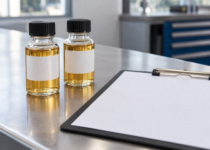 Illustrative sealed fuel sample bottles beside blank delivery record