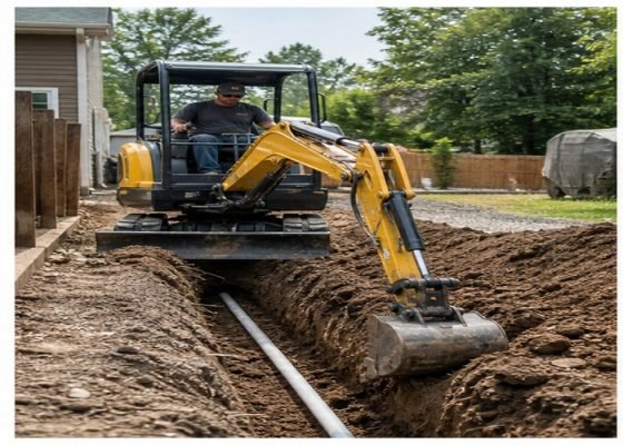 2.5-ton mini excavator digging a utility trench