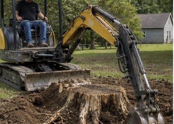 mini excavator stump removal featured image for SeekMach machinery guide
