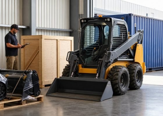 Skid steer prepared for export packing and delivery